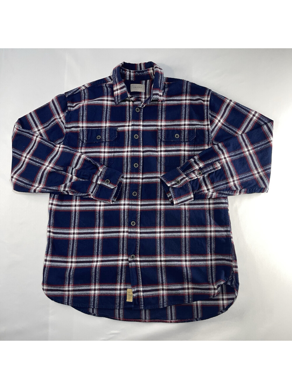Jachs Men’s Flannel Blue Plaid Button Down Shirt Size LT Long Sleeve Shacket
